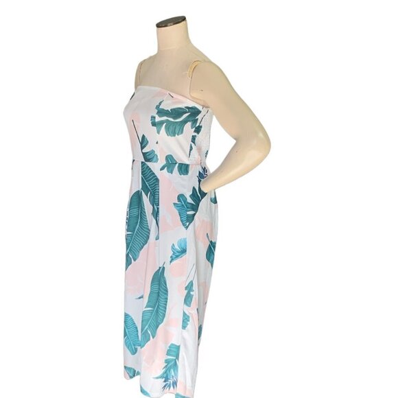 Eiffel Strapless Wide Leg Jumpsuit Sz L Tropical Floral Palm Leave Print 121A - Picture 6 of 11